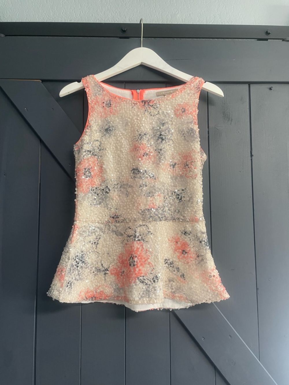 Banana Republic Coral and Ivory Sequin Floral Shell
